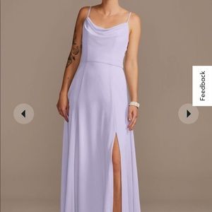 cowl neck chiffon bridesmaid dress with slit